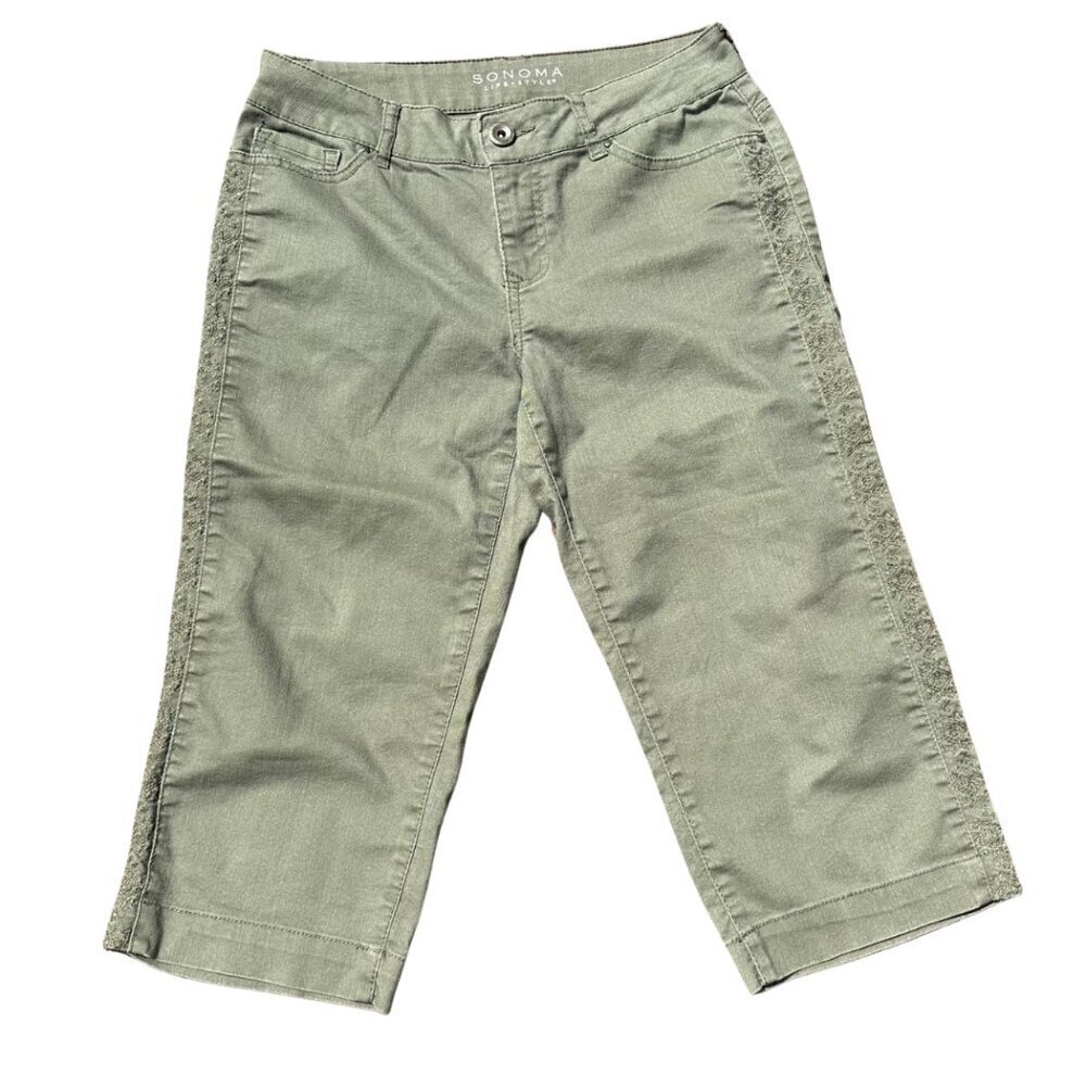Sonoma Good for Life Modern Fit Capri's Olive Green Side Detailing Women's 4